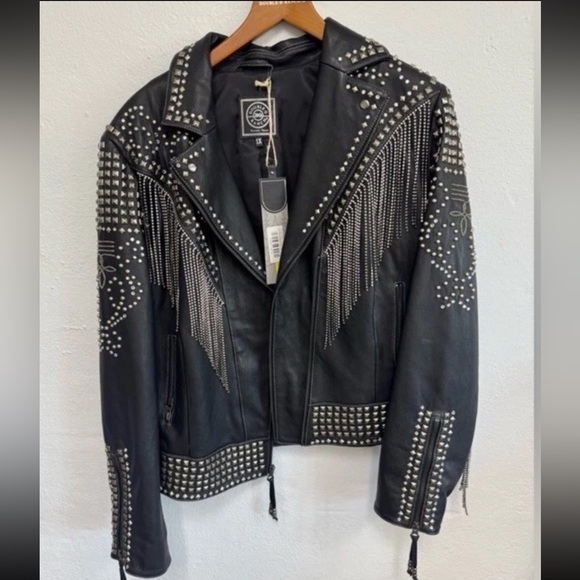 Double D Ranch Rhinestone Fringe Cowboy Leather Jacket beaded crystal RTL 1395 - Picture 13 of 14